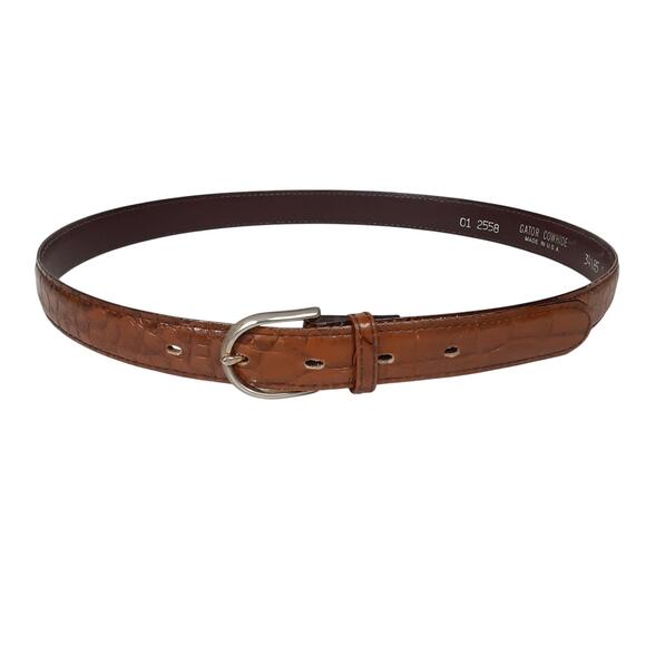 Vintage Gator Croco Leather Belt Cowhide Chestnut Brown Western Cowgirl Women 34